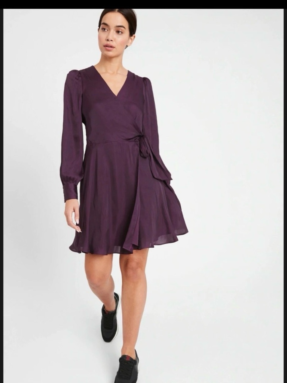 Banana republic deep purple satin long puff sleeve wrap dress - 0
